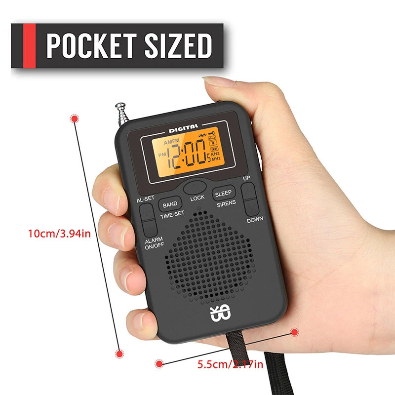 Mini rádio portátil am fm, banda dupla estéreo, receptor de rádio de bolso portátil com display led, alto-falante, despertador, rádio de bolso