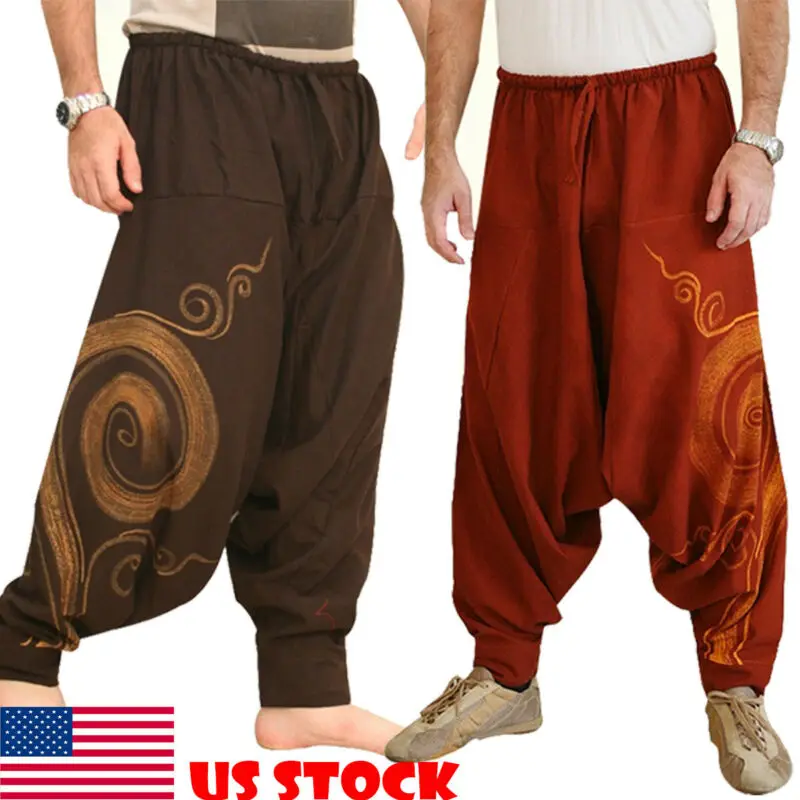 Pantaloni Harem Hippie Aladdin Baggy pantaloni Casual da uomo indiani Hip-hop uomo zingaro lino in cotone pantaloni larghi a gamba larga Vintage