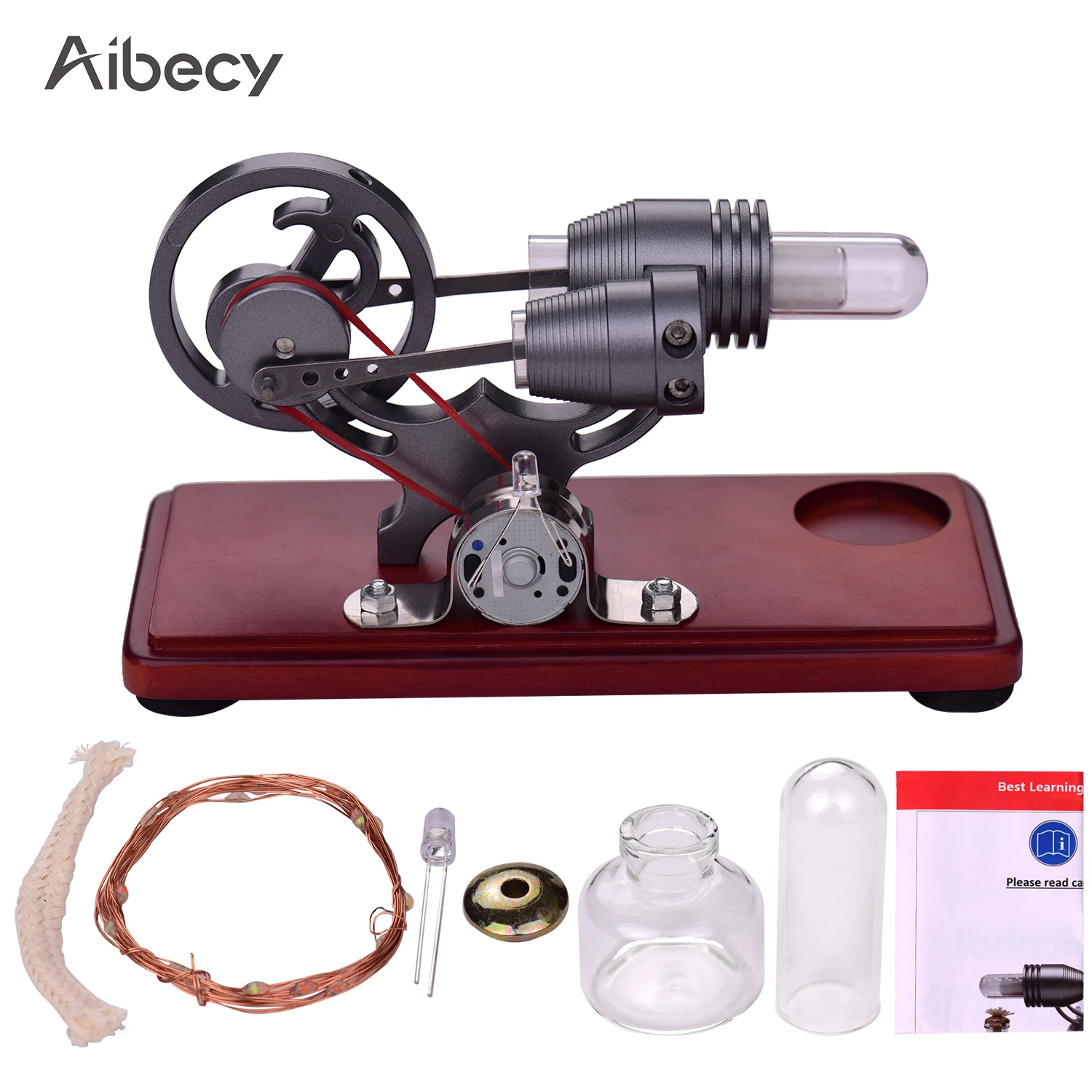 Aibecy Hot Air Stirling Engine Motor Model Dollar Flywheel Design Educational Toy Electricity Generator with Colorful LED Light