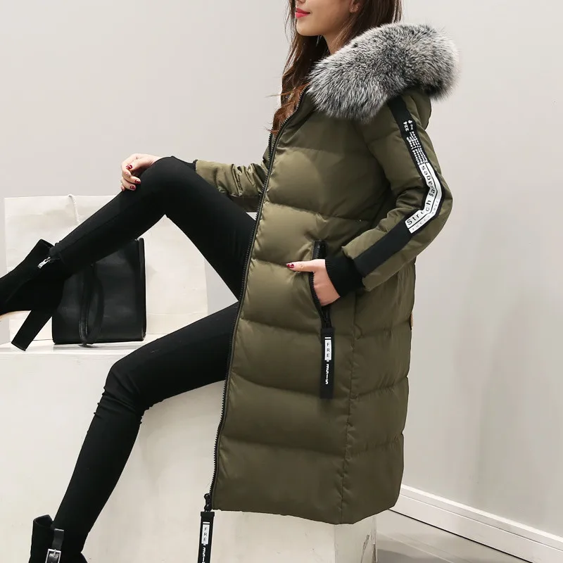 Womens White Boollili Duck Down Jacket Fur Collar Women Long Parka Hooded Winter Coat Female Padded Jackets Abrigo Mujer