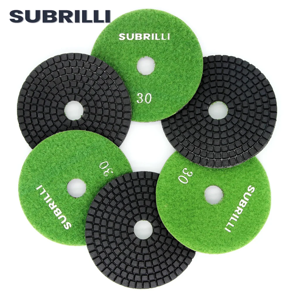 4 Inch 6pcs Grit 30# Diamond Resin Bond Polishing Pad Flexible Diamond Sanding Disc For Granite Marble Stone Concrete Wet Polish