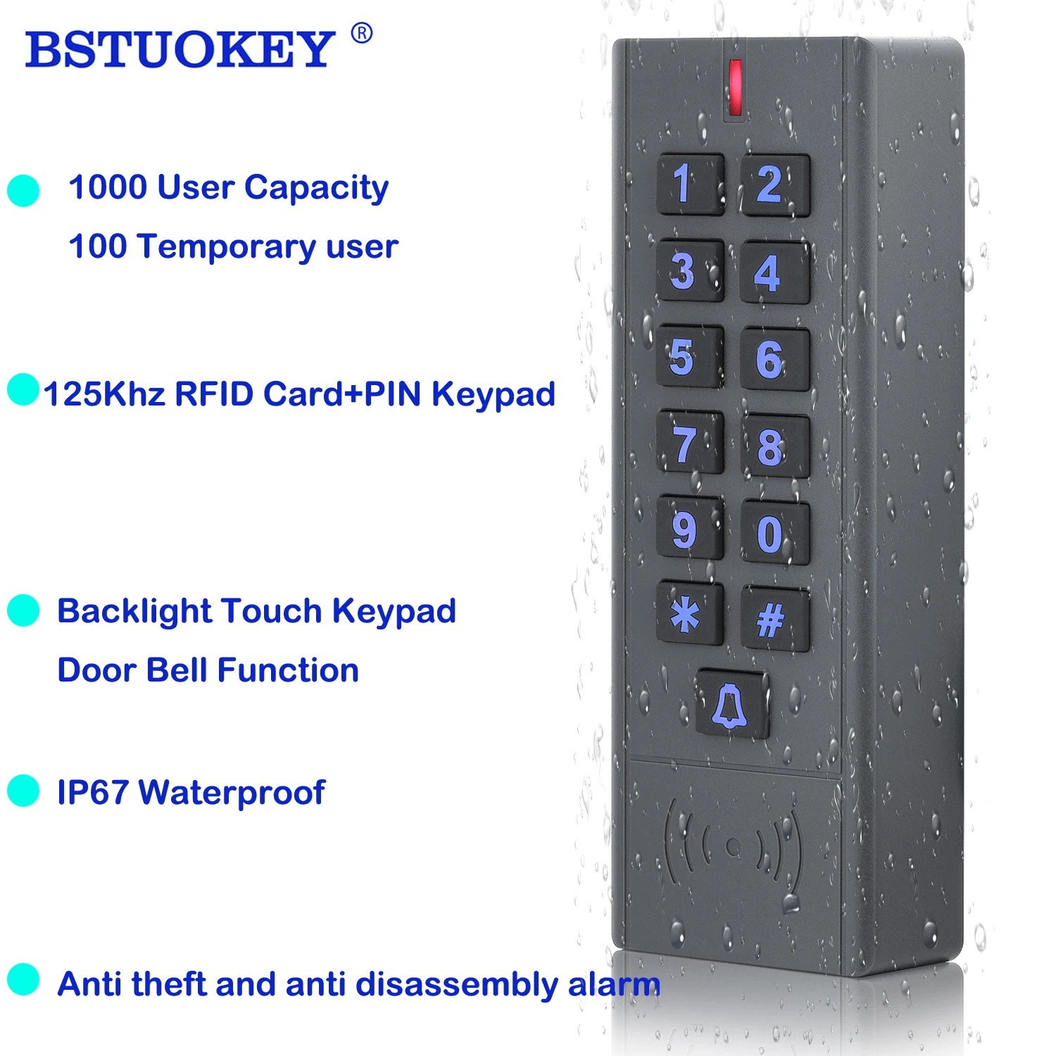 A9-S-EM 1000 utilisateur IP67 étanche clavier de contrôle d\'accès extérieur RFID contrôleur d\'accès système d\'ouverture de porte EM4100 125KHz