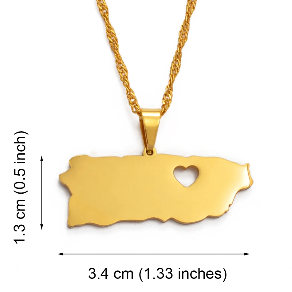 Anniyo Puerto Rico With Heart Map Pendant Necklaces Silver Color/Gold Color PR Puerto Ricans Jewelry #025221