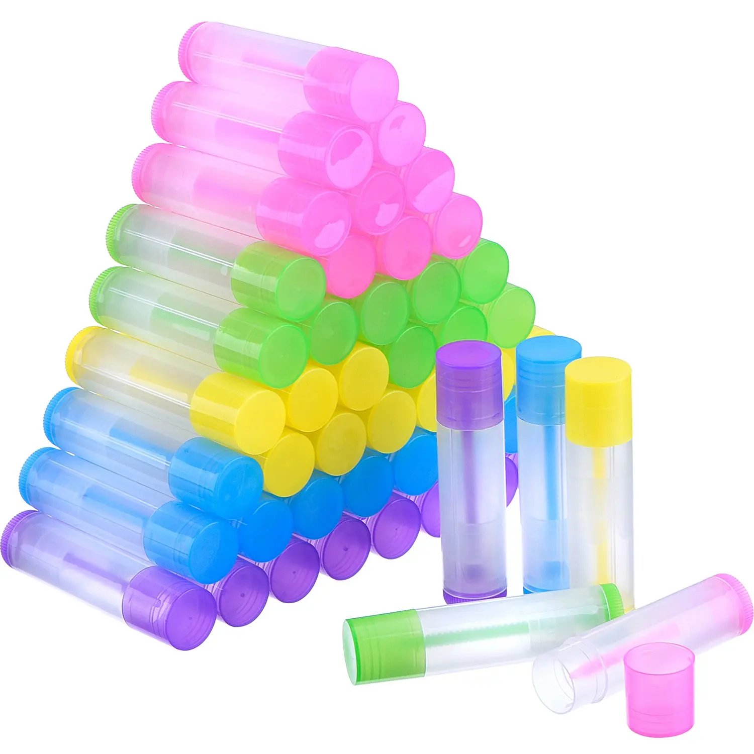 50 Pieces Lip Balm Empty Container Clear Tubes With Twist Bottom And Top Cap, 3/16 Oz (5 Ml)