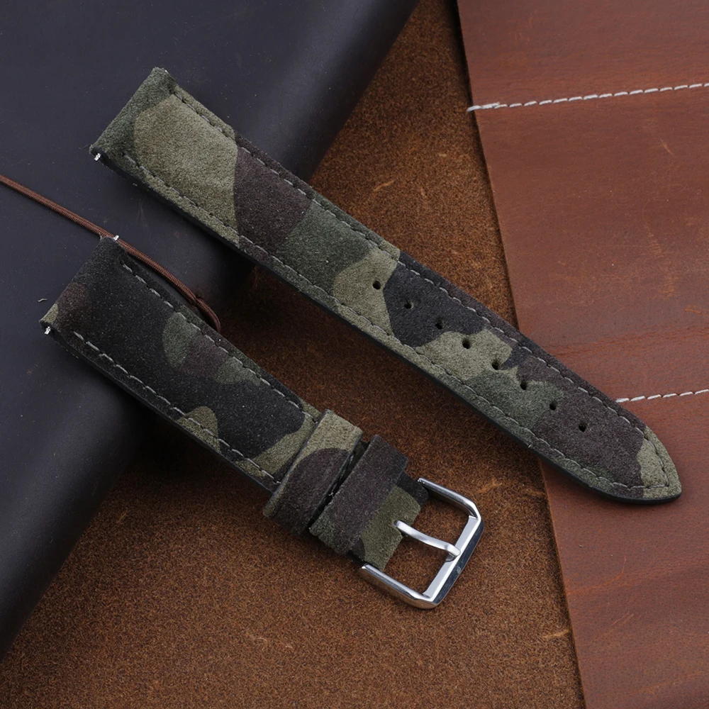 Onthelevel Camouflage Watch Strap Suede Leather Watch Band 18 20 22mm Replacement Watchband For Sports Watch #E