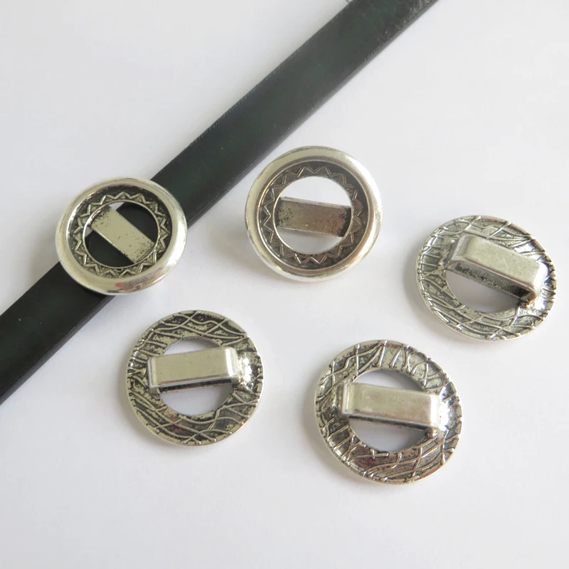 10pcs Antique Silver Color 16mm Blanks Bezel Flat Slider Spacer Beads For 10x2mm Leather Bracelet Jewelry Findings