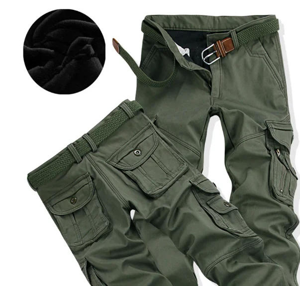 Men's Cargo Pants Winter Thick Warm Pant Full Length Multi Pocket Casual Military Baggy Jogger Tactical Trousers Plus Size 28-40