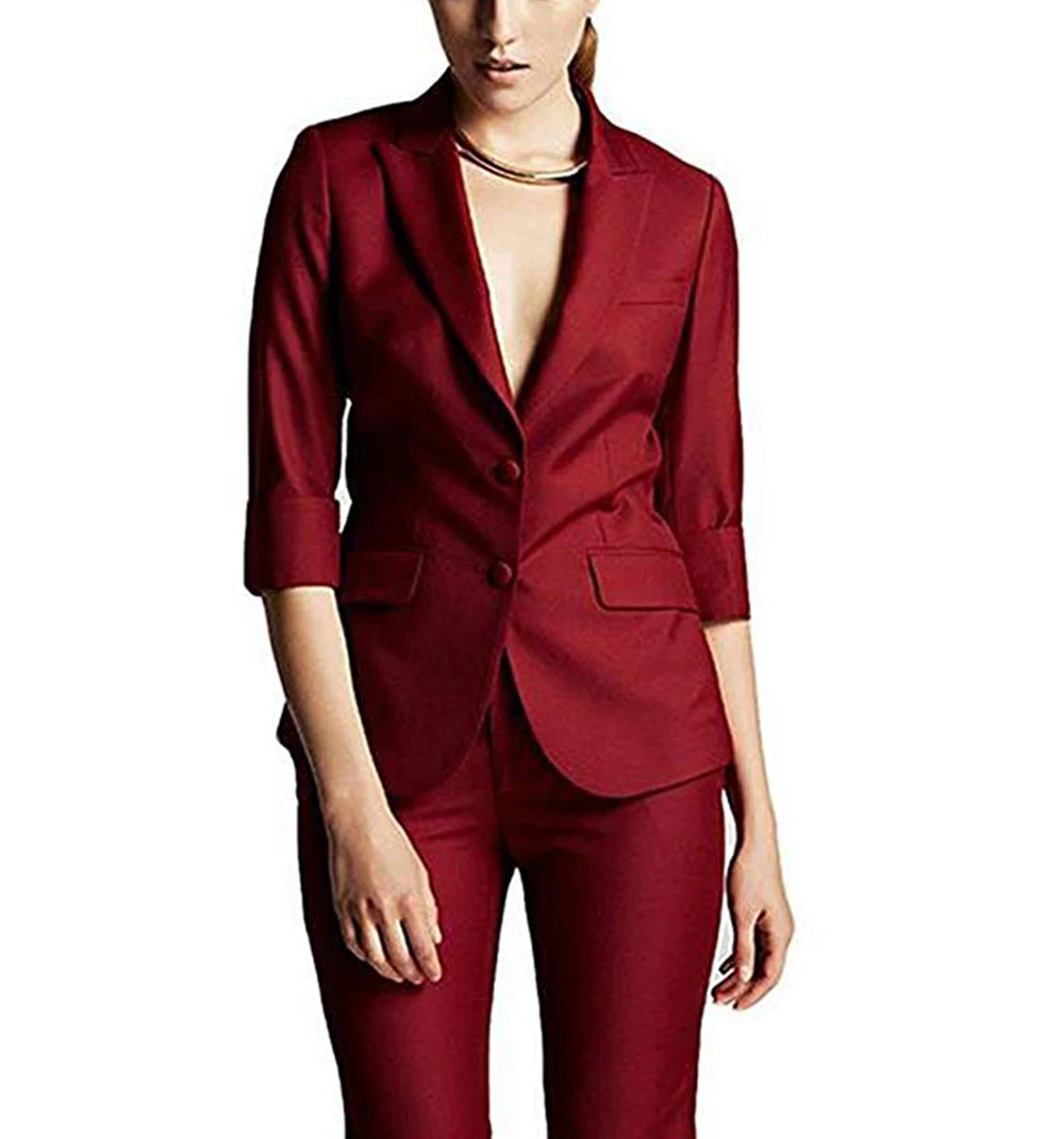 

Women Suits 2 Pieces V Neck Notched Lapel Casual Autumn Uniform Office Wear Tuxedos Lady Suit(Jacket+Pants)