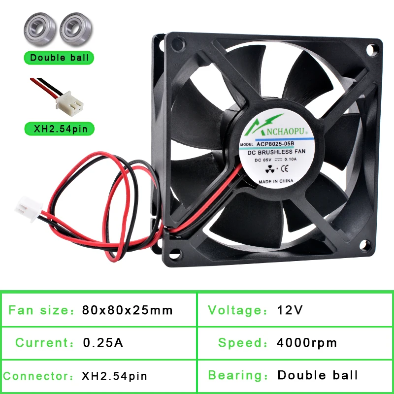 ACP8025 8cm 80mm fan 80x80x25mm DC5V 12V 24V 2pin Cooling fan suitable for chassis power inverter