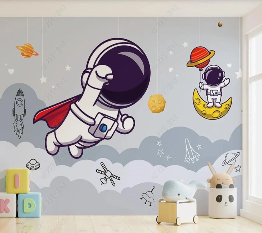 

Papel de parede Fashion starry planet rocket astronaut 3d wallpaper mural, bedroom wallpaper home decoration