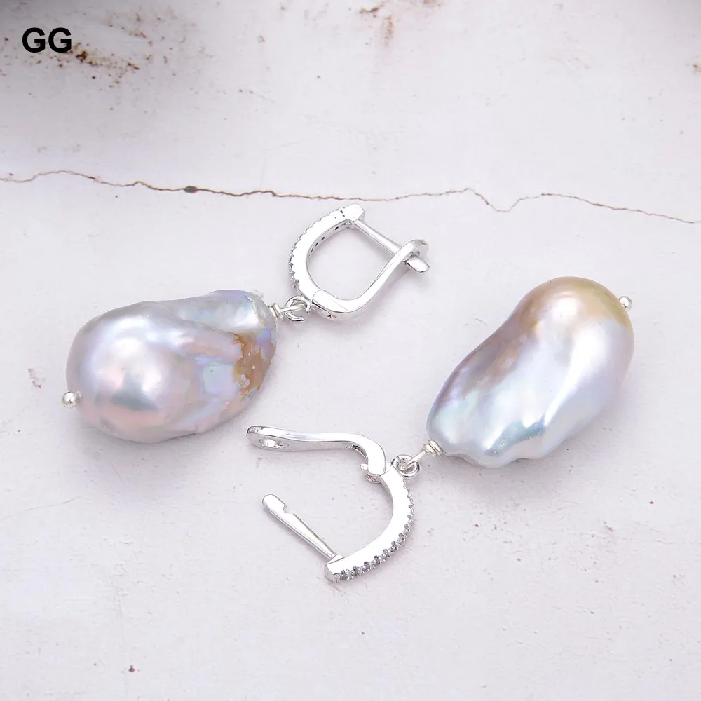 G-G Cultured Grey Baroque Pearl Lever Back Metal Hook Earrings
