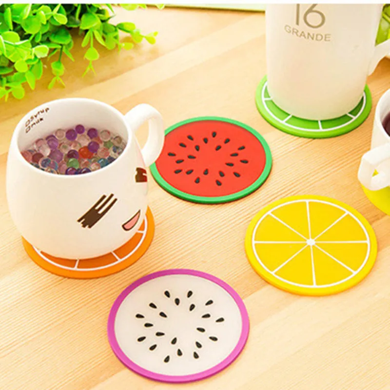 7 PCS Fruit Shape Silicone Cup Pad Slip Insulation Pad Cup Mat Holder Orange/Watermelon/Carambola/Dragon Fruit Wholesale store