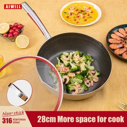 AIWILL 28cm 316 stainless steel Frying Pan kitchen nonstick frying pan nonstick Home kitchen skillet for Gas and Induction Gift