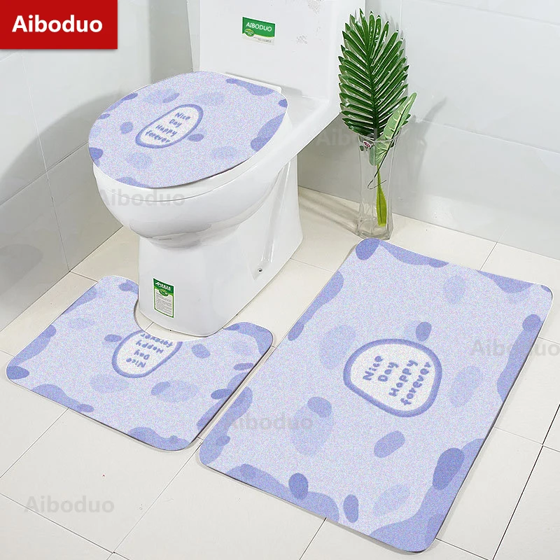 

Aiboduo 50*80/40*60cm Non Slip 3pcs/set Toilet Lid Cover Set Blue Purple Home Decoration BathMat Cute Girly Carpet Restroom Rug