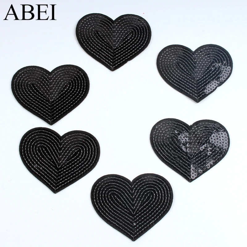 10pcs Big Black Glitter Patches Sequined Heart Patch DIY Quality Stickers Sewing Badge Fabric Appliques