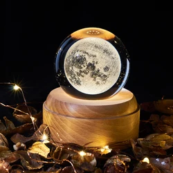 3D Crystal Ball Music Box The Moon Luminous Rotating Musical Box Ornament Led Light Universe Space Christmas Birthday Gifts