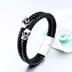 BEIER stainless steel punk skull leather rope bracelet Multiple handchain bangle exquisite jewelry For man party favors BC-L048