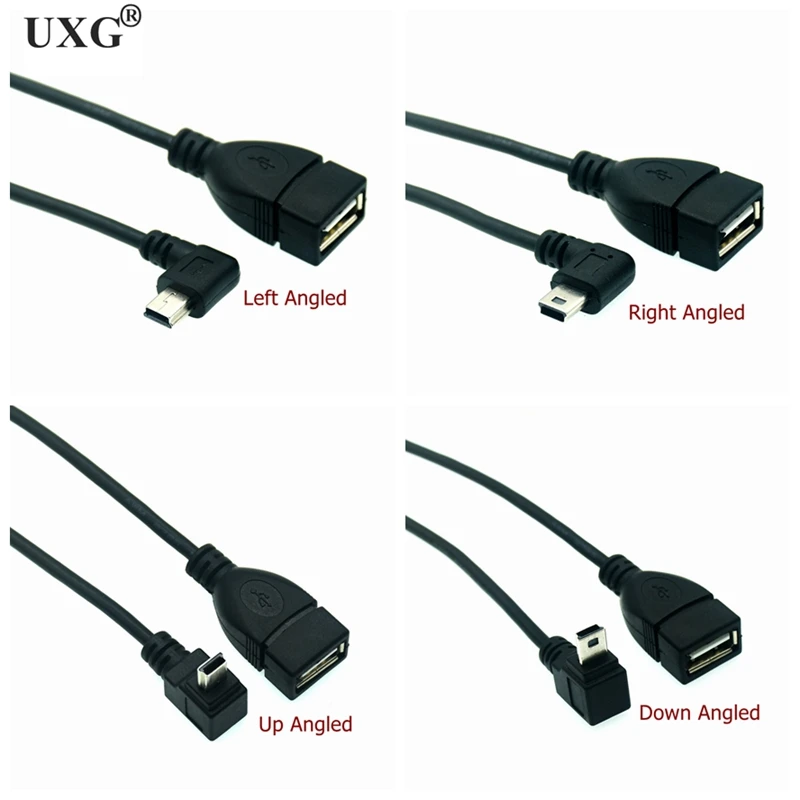 90 Degree 4 Left Right Up Down Angled mini USB OTG Female to Mini B 5 Pin Male Short cable Adapter 0.25m