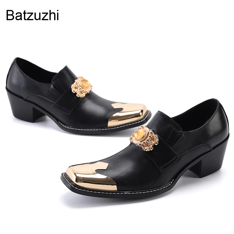 

Batzuzhi Formal Men's Shoes Square Metal Toe Black Genuine Leather Dress Shoes Men Party, Business, Wedding Shoes, Big 37-46!