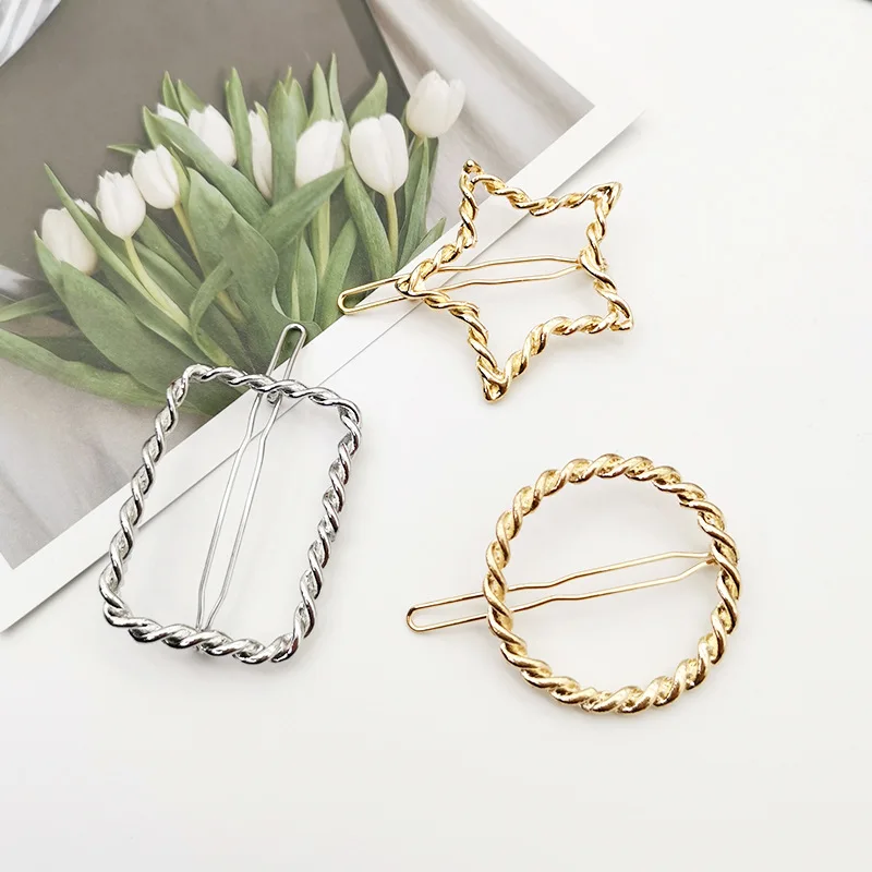 New Fashion Weave Geometric Triangle Hair Clip Pin Metal Alloy Circle Hairgrip Barrette Girls Woman Hair Accessories Headwear