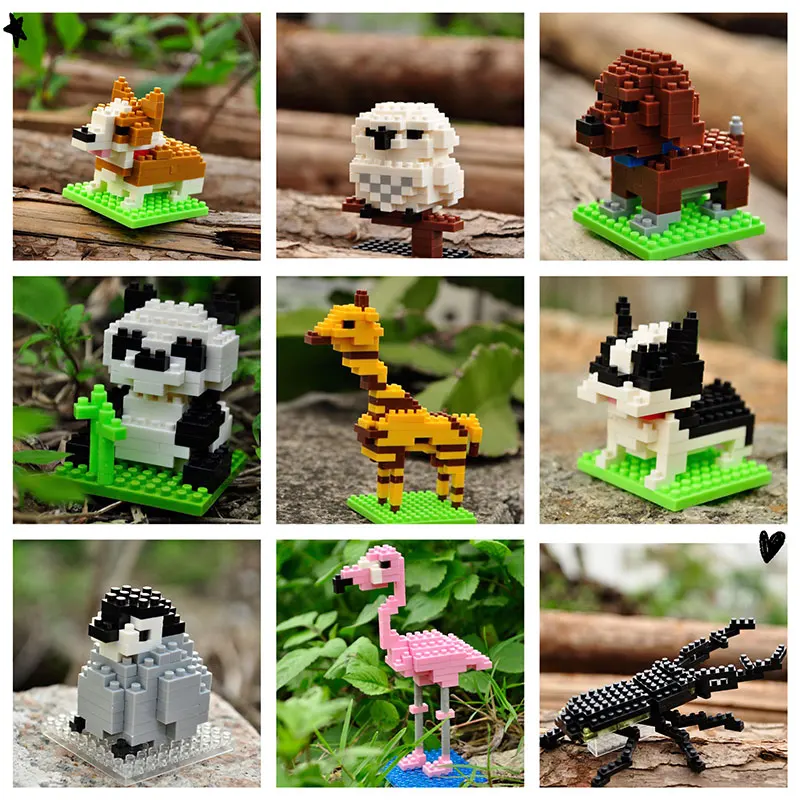 Model Kits Wildlife Mini Animals Figure Mosse Pet Dog Cat Building Blocks Micro Size Bricks Kids Christmas Gift CE Toys For Girl