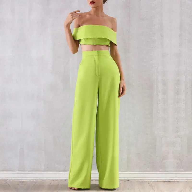 

Newest Green Women jumpsuit Rompers Polyester 2 Pcs Set Strapless Evening Party Clubwear Bodysuits Slim Women bodycon Jumpsuits