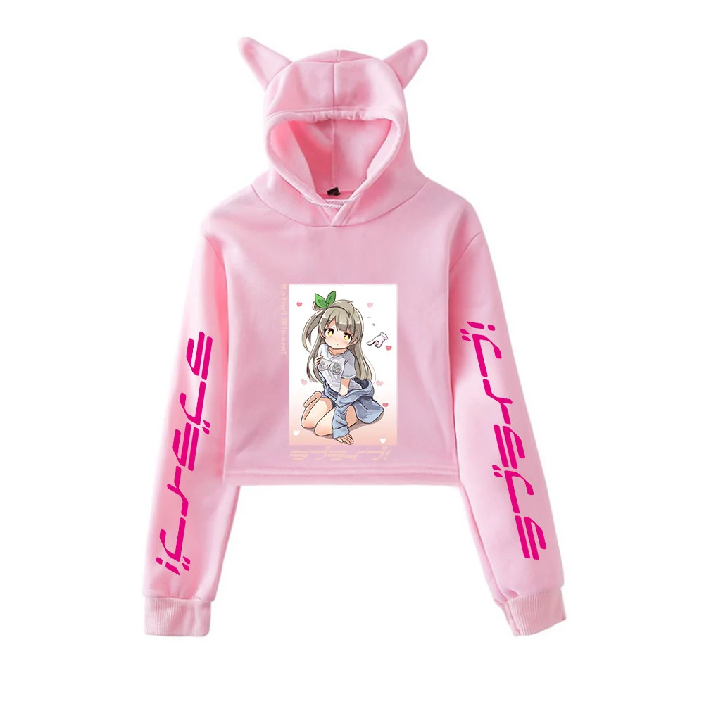 

LoveLive! Kotori Minami μ's school idol Print Cat Cropped Hoodies Girl Long Sleeve Hooded Pullover Crop Tops Loose Kawaii Tide