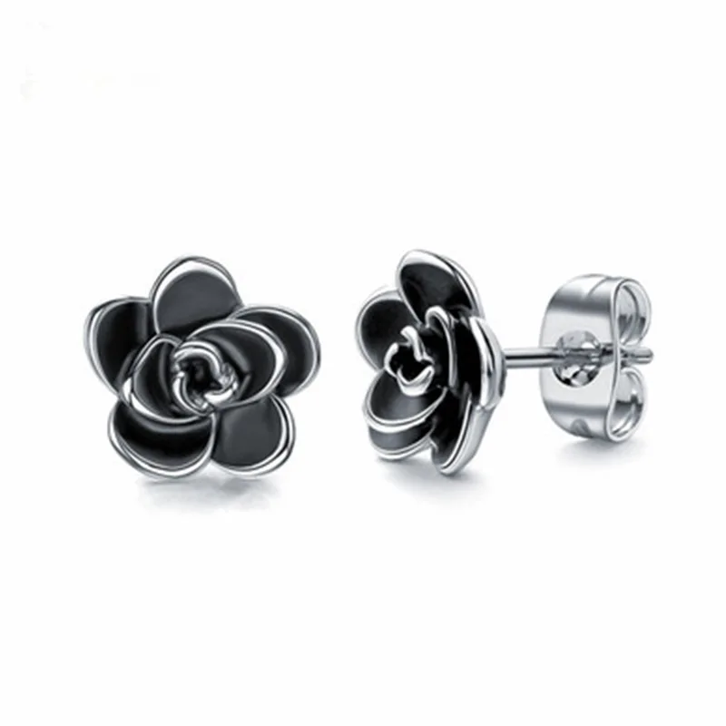 Milangirl Hot Sale Beautiful Retro Silver Color Rose Flower Plants Stud Alloy Earring for Women Party Jewelry