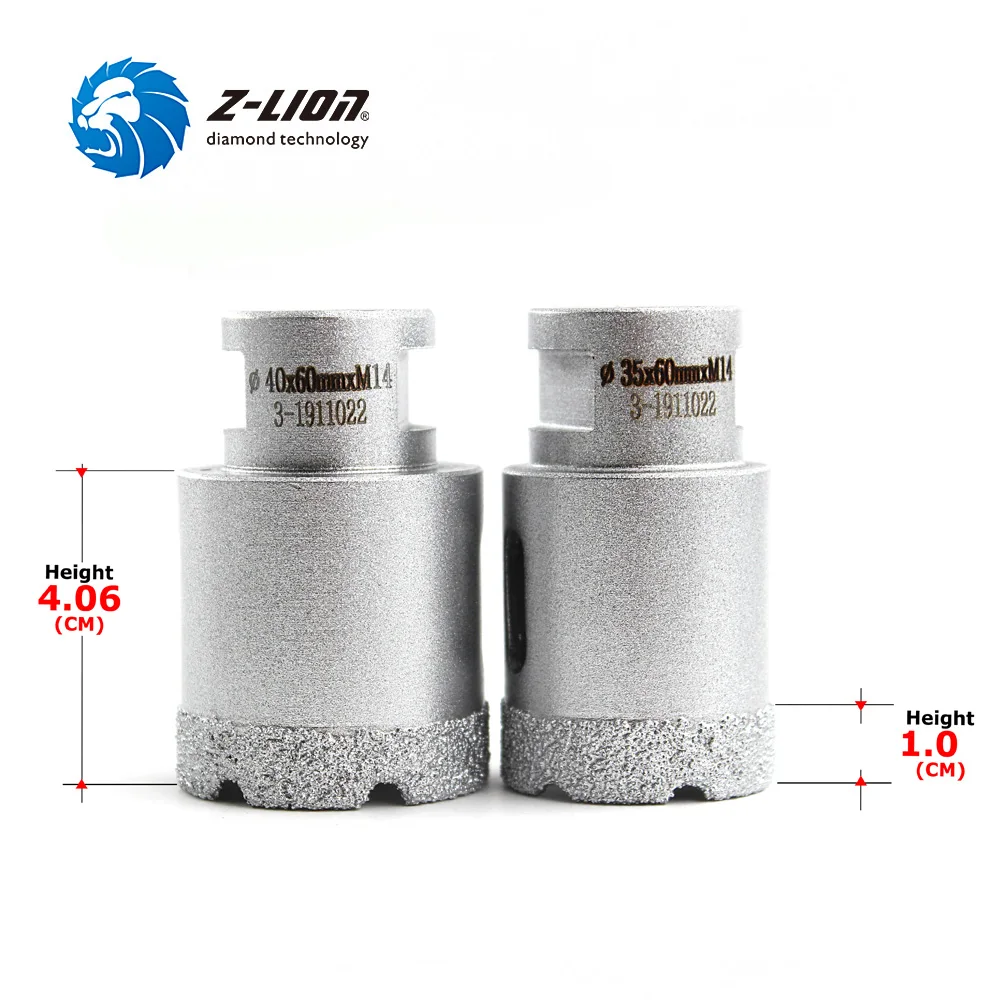 Z-LION 35/40mm Diamond Core Drill Bit Granite Marble Stone Hole Saw Vacuum Brazed Dry Wet Use For Angle Grinder Drilling Reaming