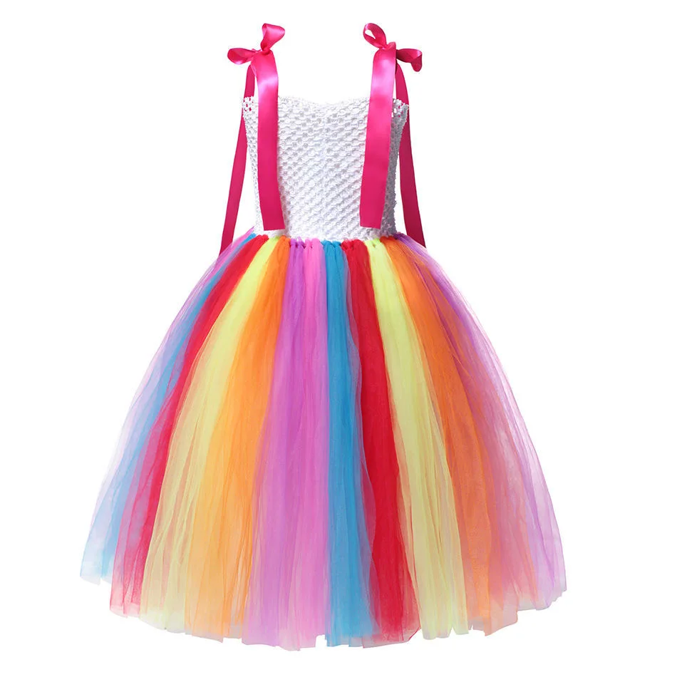 2021 Candy Rainbow Flower Girls Tutu Dress Princess Girl Tulle Dress Rainbow Boutique Girl Ball Gown Party/wedding/dance Dresses