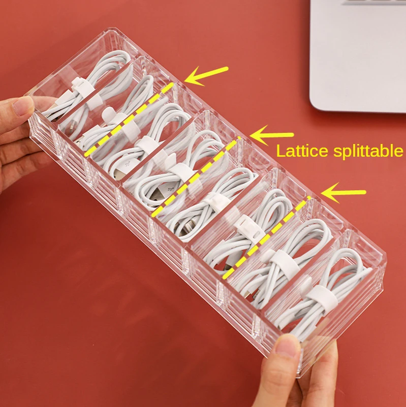 New Transparent  Data Line Storage Container for Desk Stationery Multifunctional Headset Data Charging Line Cable Storage Box