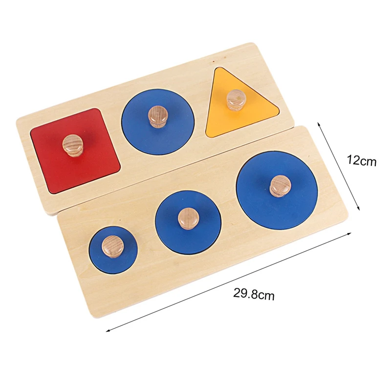 Montessori Wood Geometry Grasping Board Tri-colors Grab Shape Board Increasing Circle Toys for Children Preschool Learning Gift