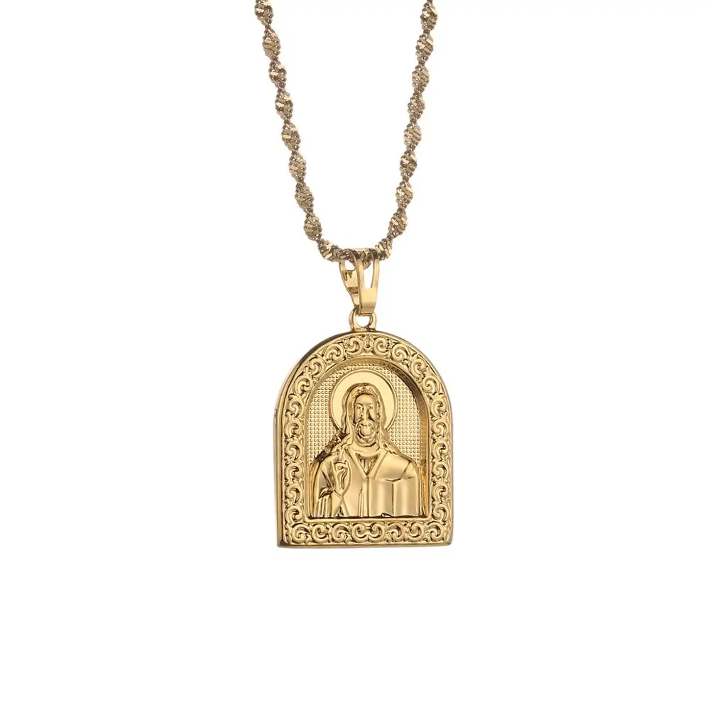 Gold Color Portrait of Jesus Pendant Necklaces for Women Girl Christian Religion Jewelry Gift