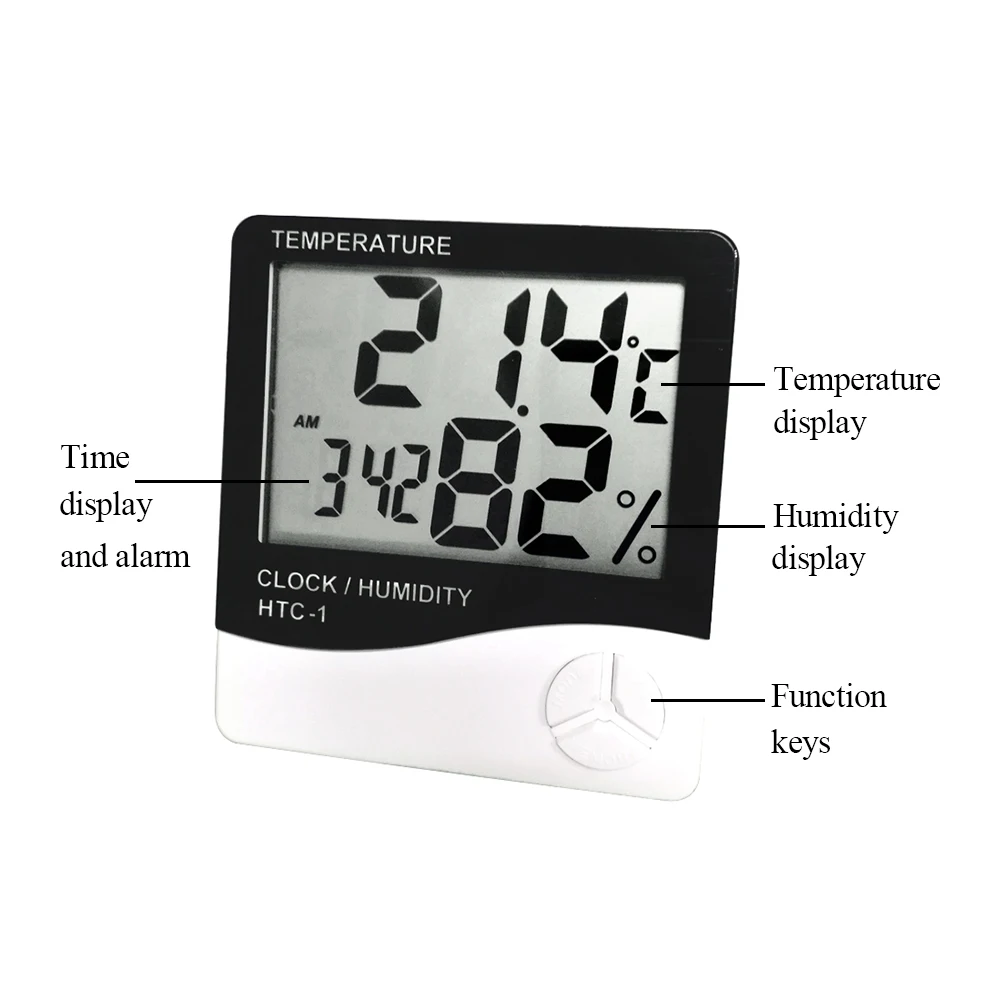Home Indoor Digital LCD Electronic Temperature Humidity Meter Thermometer Hygrometer Weather Station Alarm Clock HTC-1 / HTC-8