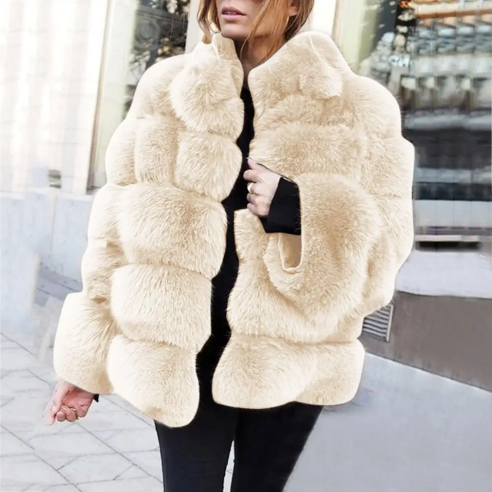 Super Warme Winter Faux Fuchs Pelzmantel Frauen Dicke Feste Jacke Casual Casual Outwear Gefälschte Pelz Warme Mantel Weibliche