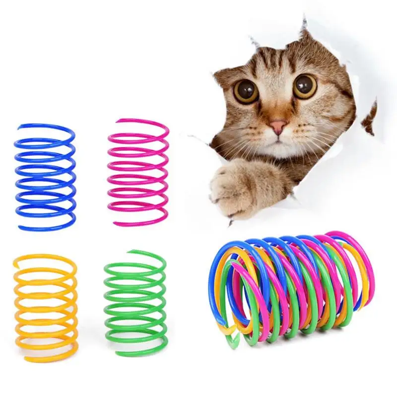 Dorakitten 2Pcs/Set Cat Spring Toys Creative Plastic Kitten Toy Spring Kitten Toys Pet Supplies Cat Favors Random Color