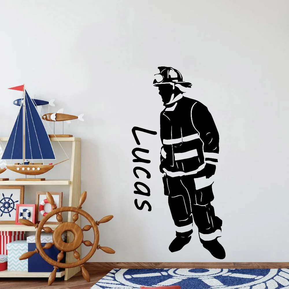 Fireman Name Wall Stickers Personalized Custom Boys Name Vinyl Decals Living Room Bedroom Window Door Home Decoration Z756