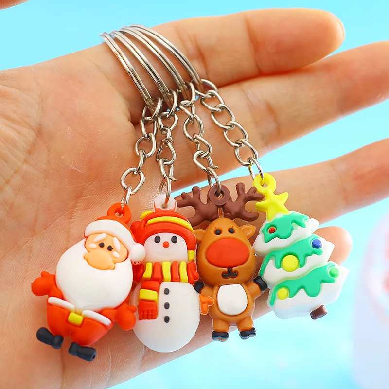 Silicone Mini Santa Claus Reindeer Elk Keychain Women Cute Girls Snowman Key Chain On Bags Jewelry Christmas Day Children Gift