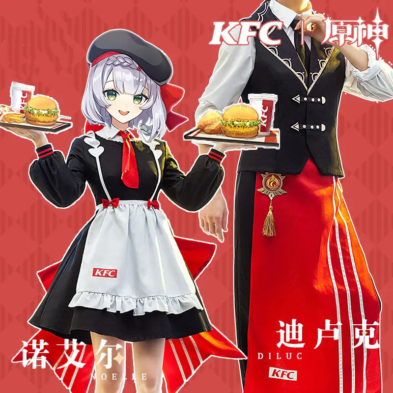 

Game Genshin Impact KFC Cooperation Noelle Diluc Cosplay Costume Women Maid Dress Outfit Man Houseboy Waiter Uniform Halloween