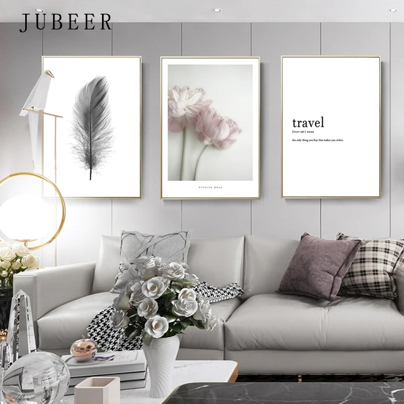 الشمال الملصقات الأسود و زهرة بيضاء طباعة الهندباء جدار الفن ريشة قماش صور لغرفة المعيشة الديكور لوحات حائط #3