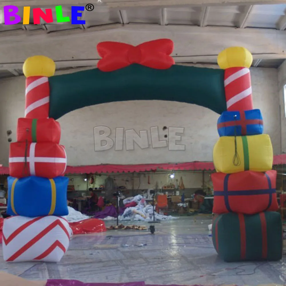 Easy Installing Gift Box Castle Styled Giant Inflatable Christmas Arch With Pump For Outdoor Lawn Event Decoration