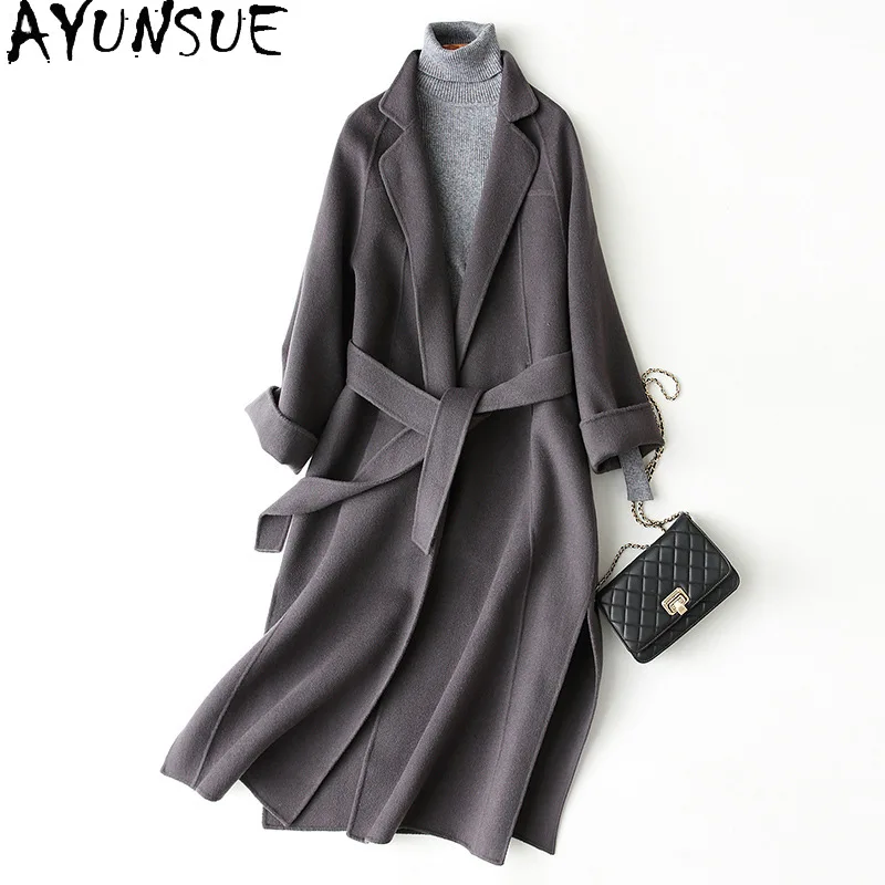 AYUNSUE Long 100% Wool Coat Women 2020 Autumn Winter Female Jacket Korean Ladies Coats and Jackets Elegant Casaco Feminino L4006