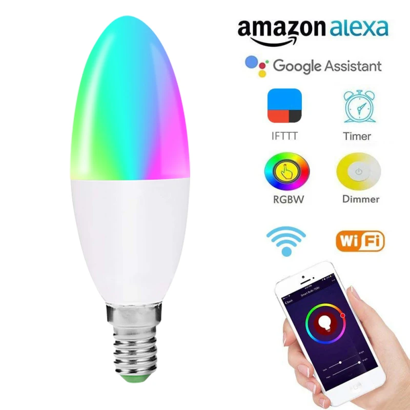 

Tuya WiFi Smart Bulb LED E14 5W Timed on or off colour changing light bulb Voice Remote App Control work with Alexa Google Home