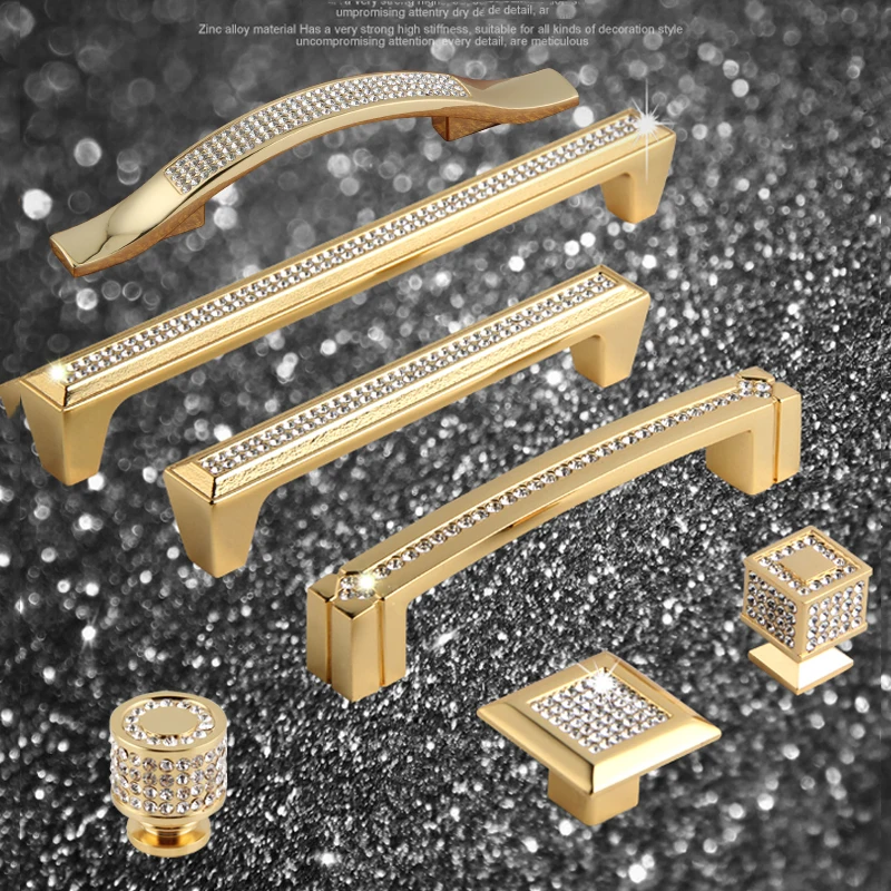 Super Luxury 24K Real Gold Czech Crystal Drawer Cabinet Knobs and Handles Door Handle Furniture Knobs Pull Handles