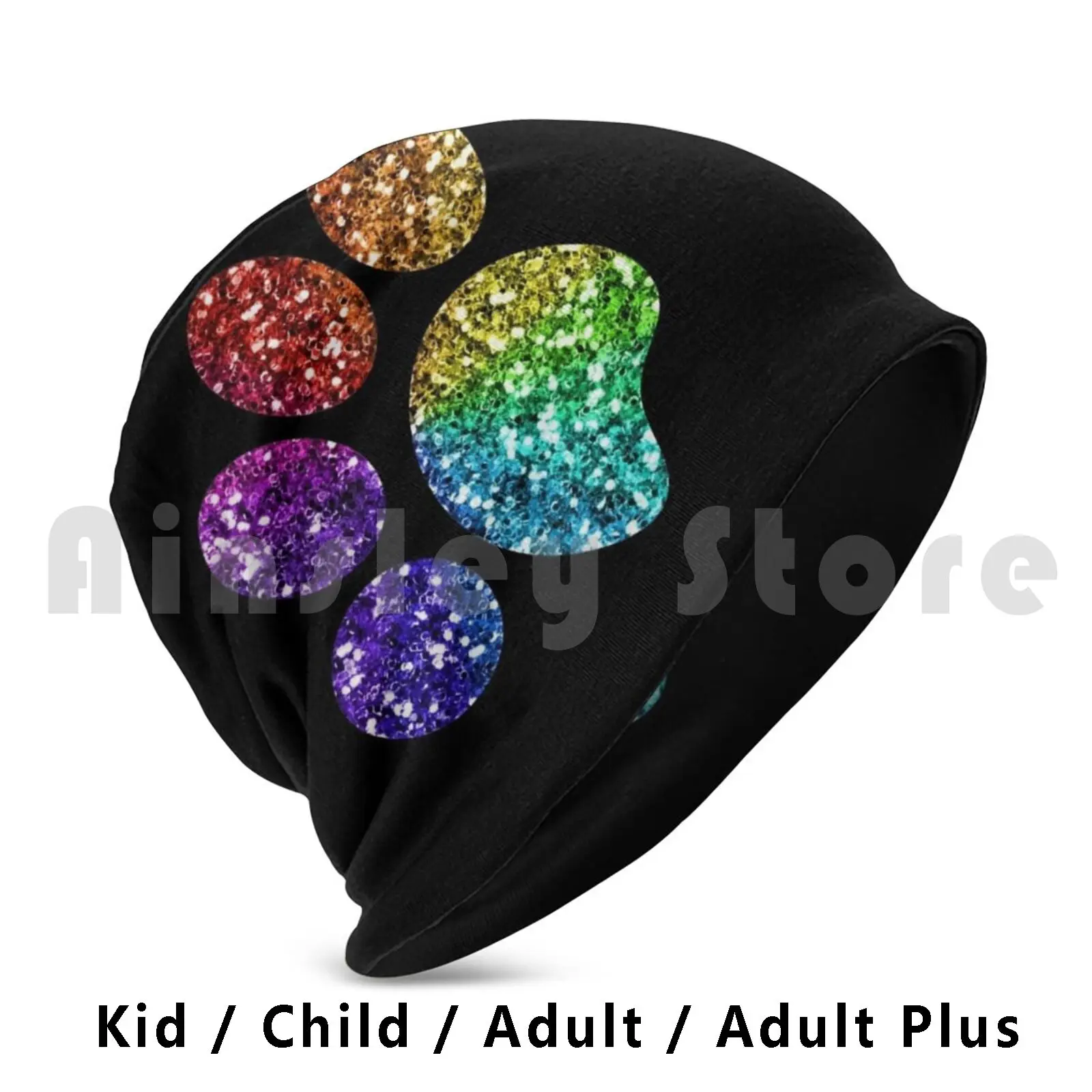 Rainbow Glitter Paw Print-Cat Dog Toe Beans Beanies Knit Hat 1696 Beanies Print Rainbow Paw Glitter Paw Peet