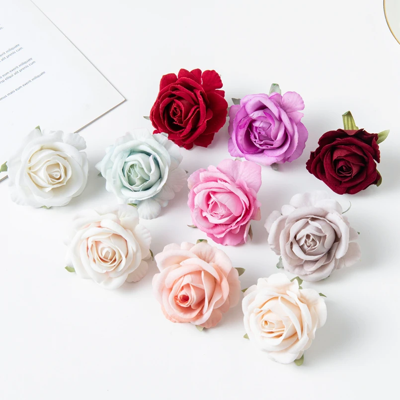 100 Stück Künstliche Blumen Hochwertige Flanell-Rosenköpfe Heim-Deko-Zubehör Weihnachtsgirlande Hochzeit Braut-Ausverkauf – Detail 2