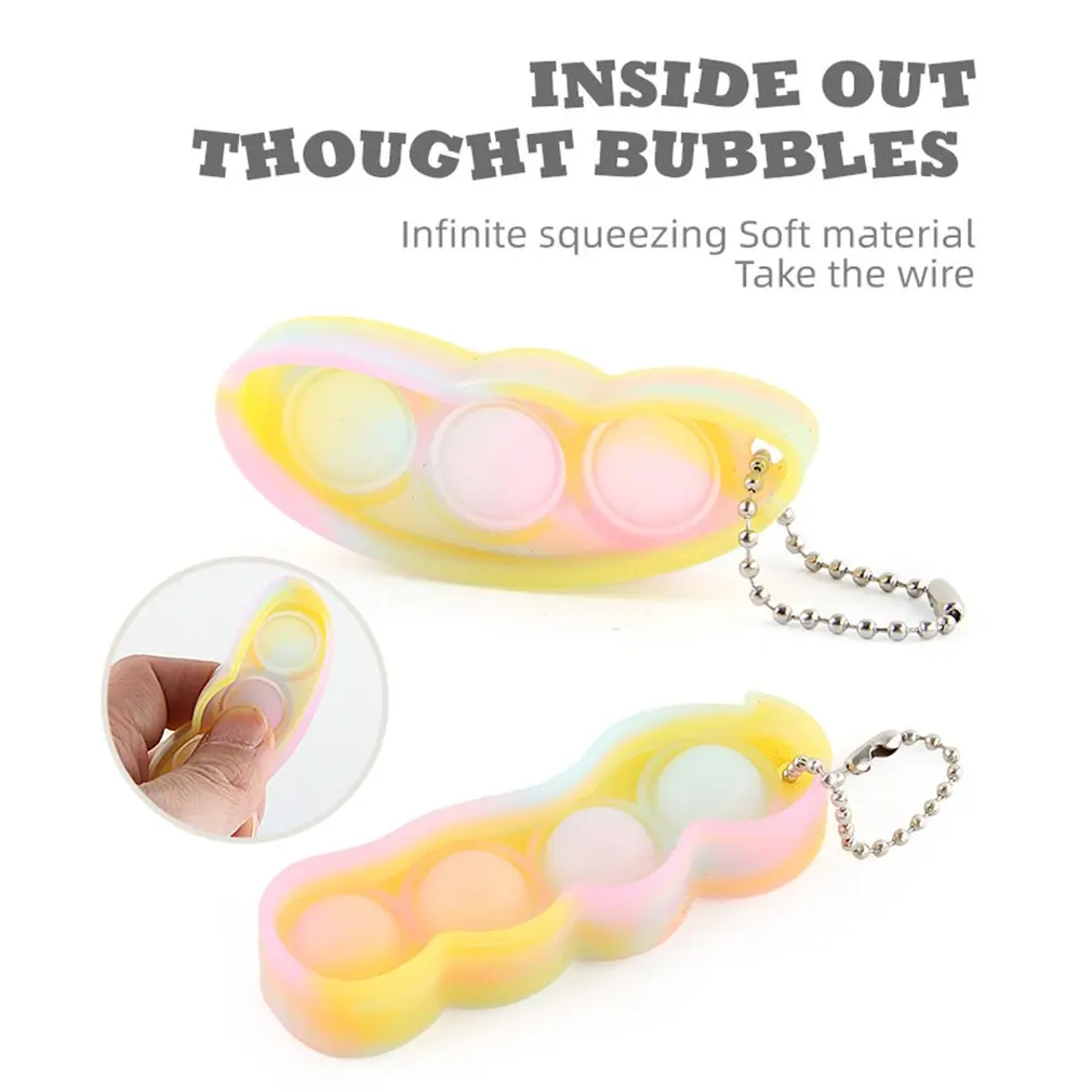 Soft Rubber Bubble Keychain Simulation Pea Pods Decompression Toy Sensory Toy Fidget Anti Stress Squishy Toys Adult Child Gifts