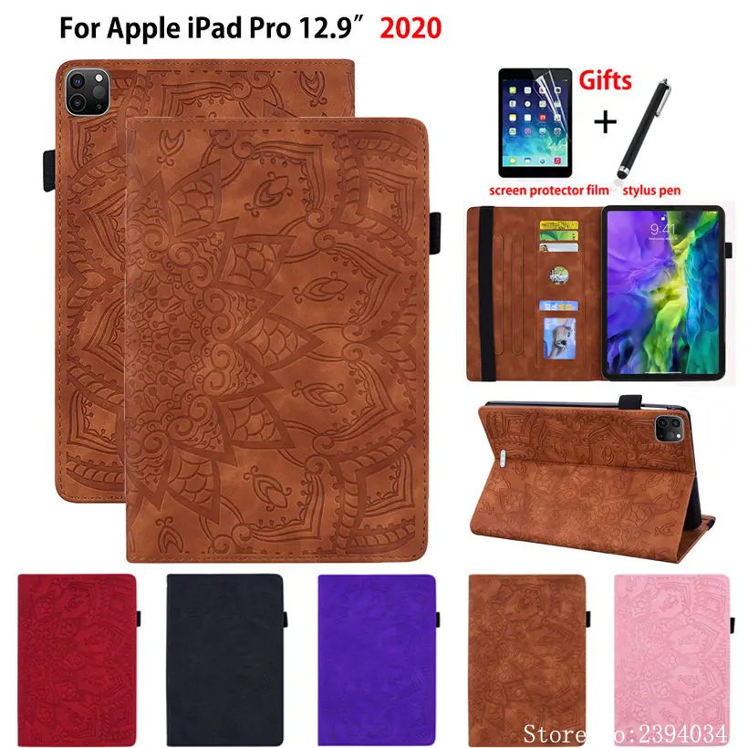 

Coque Case For iPad Pro 12.9 2020 4th Cover Funda For iPad Pro 12.9" 2018 3th Capa Embossed Silicone PU Leather Stand Shell