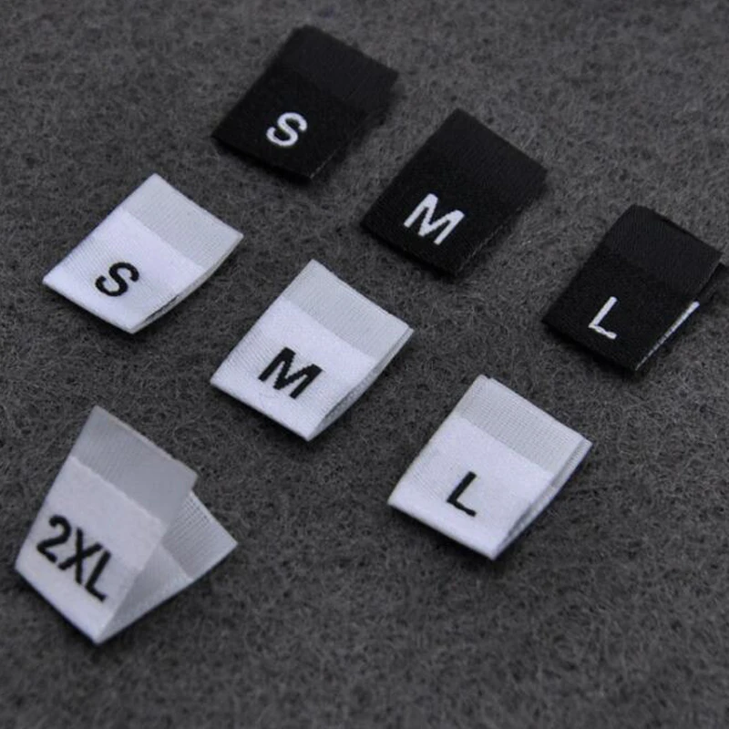 Free shipping size tags for clothing shirt Black White Middle fold Woven Clothing Size Labels For Garment 1.2X3.5cm 100pcs/lot