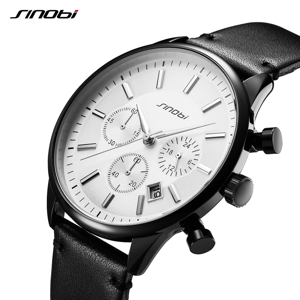 Sinobi Top Brand Luxury Sports Watch Men's Fashion Leather Wristwatches with Calendar for Men Black Male Clock	Reloj Hombre